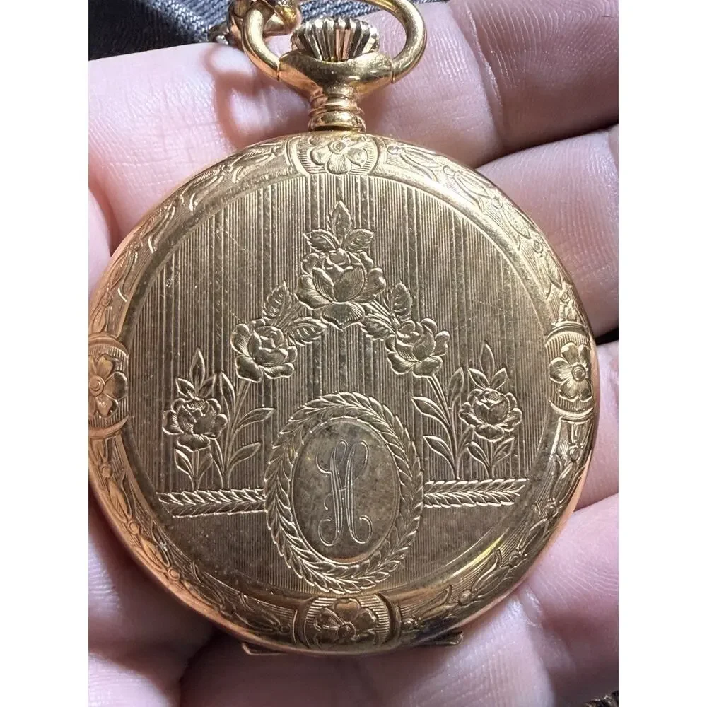ARNEX 17 JEWELS Pocket Watch 12k GF Chain Swiss Engraved Vintage Manual WORKS